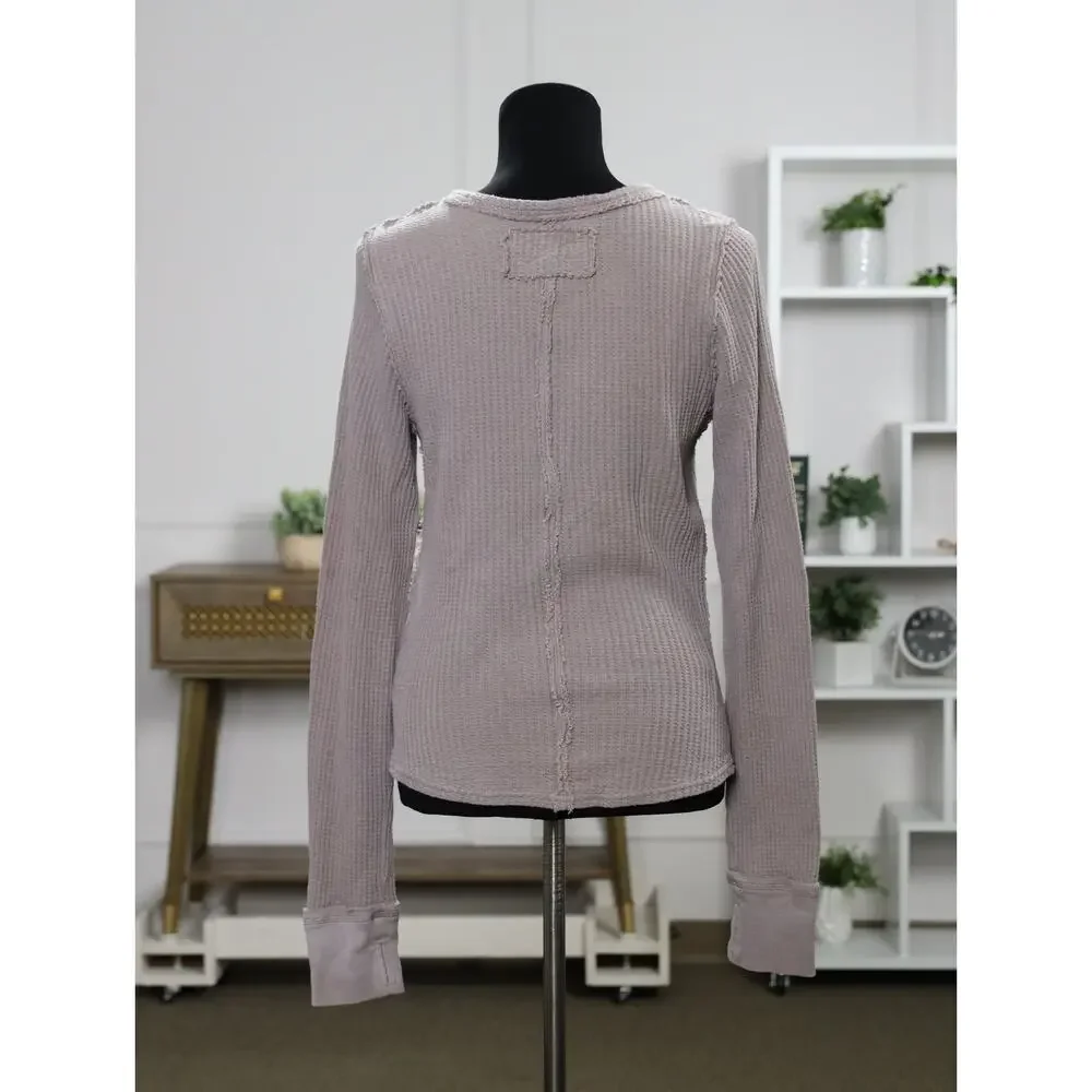 Free People We The Free Waffle Knit Thermal Top Taupe Minimalist Boho Coastal T
